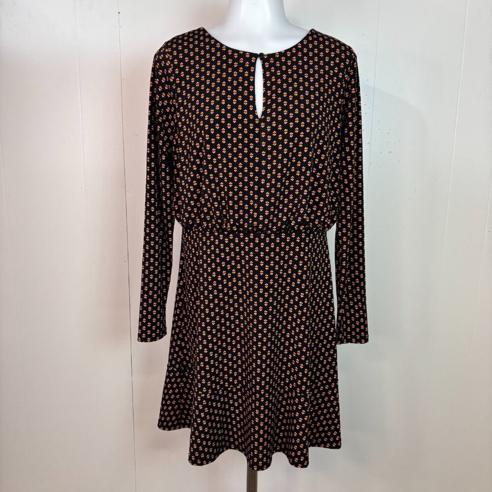 LOFT Dress 6P Black Pink Yellow Keyhole Long Sleeve Stretch Jersey Women's